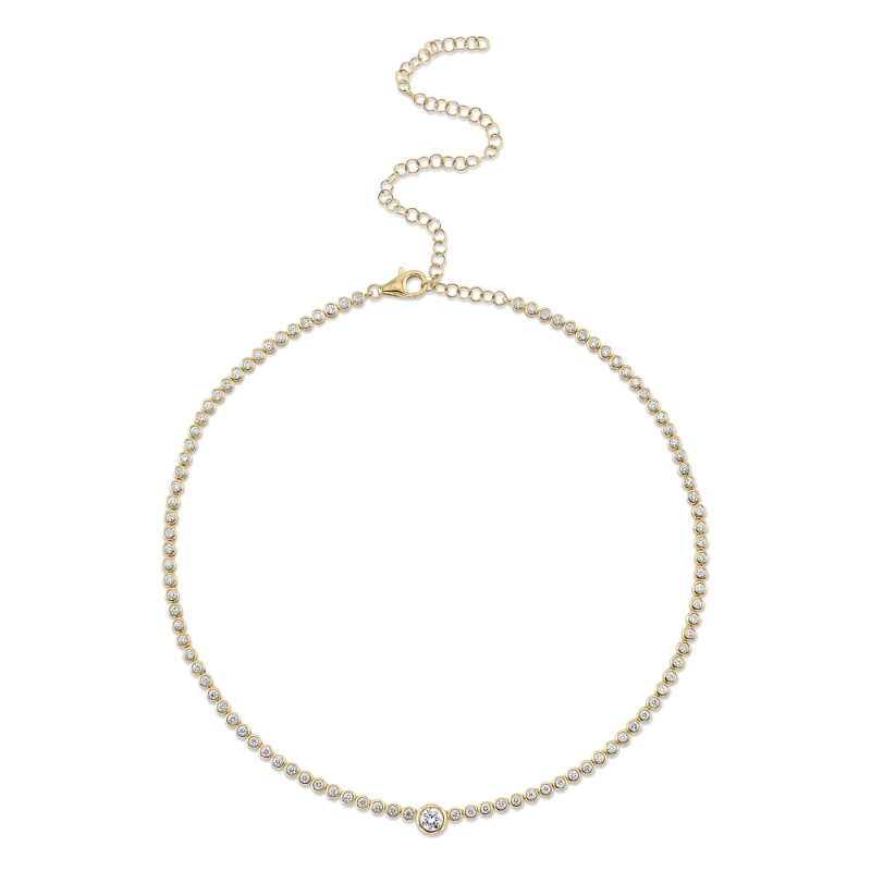 2.89Ct 14K Yellow Gold Diamond Bezel Tennis Necklace
