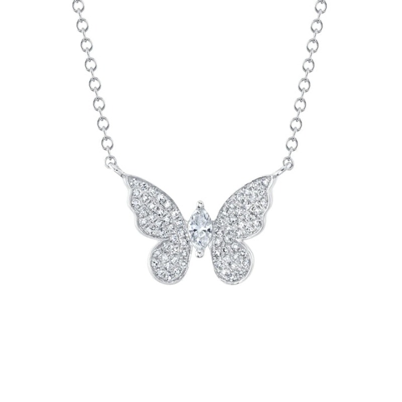 0.23Ct 14K White Gold Diamond Marquise Butterfly Necklace