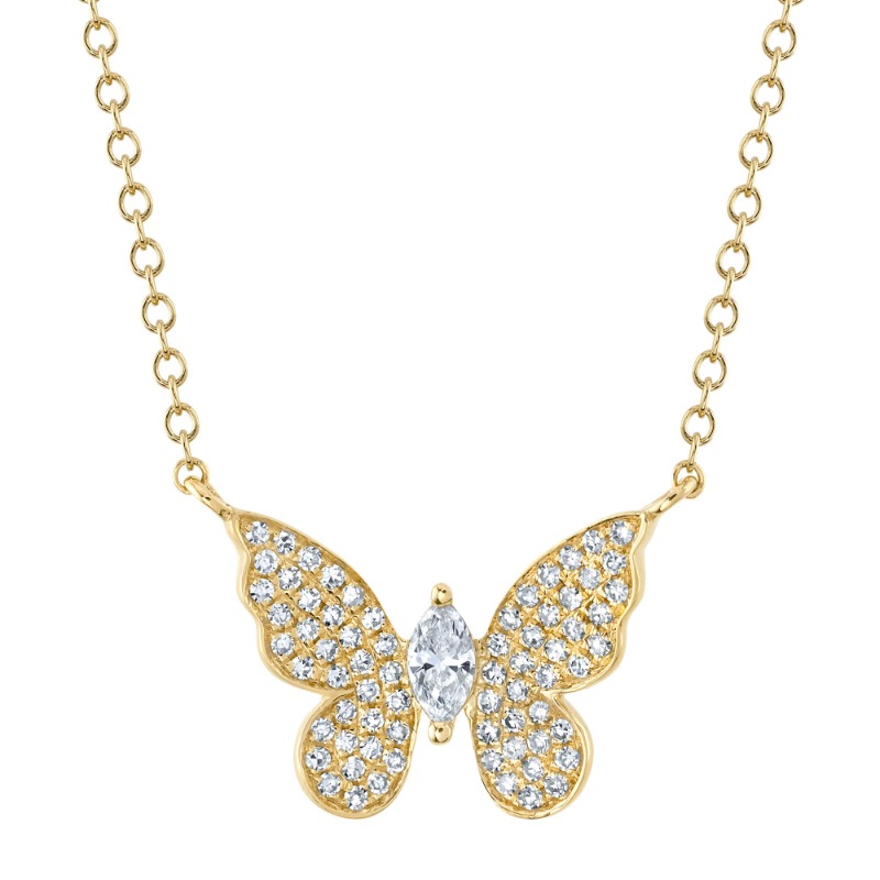 0.23Ct 14K Yellow Gold Diamond Marquise Butterfly Necklace