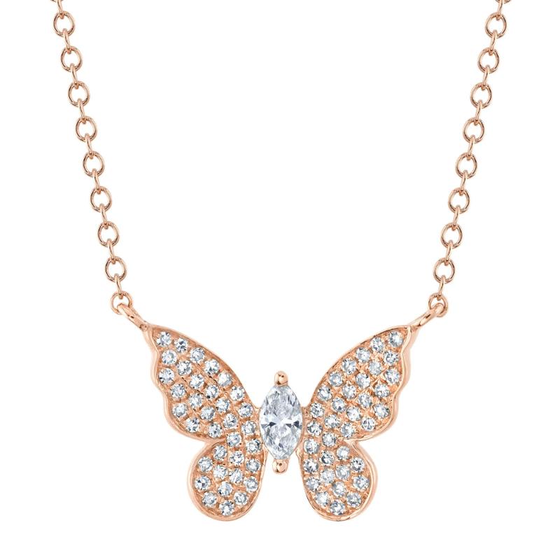 0.23Ct 14K Rose Gold Diamond Marquise Butterfly Necklace