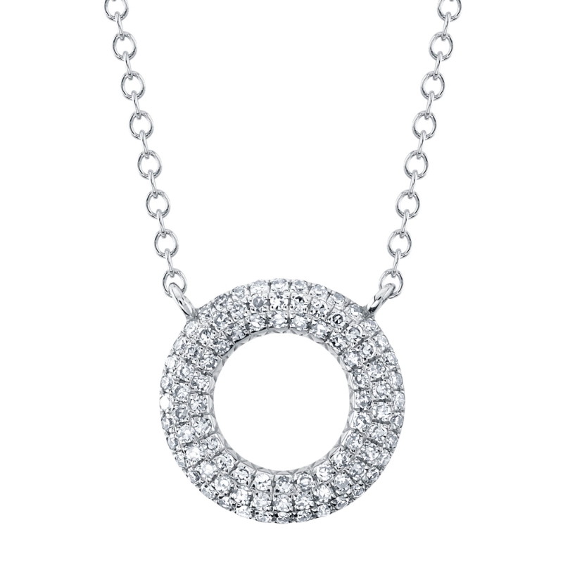 0.21Ct 14K White Gold Diamond Pave Circle Necklace