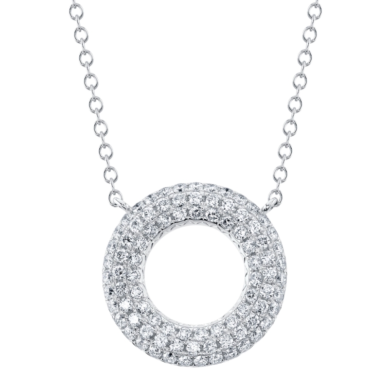 0.98Ct 14K White Gold Diamond Pave Circle Necklace