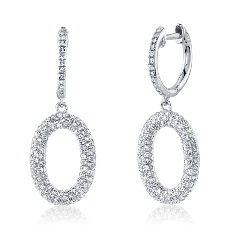 0.49Ct 14K White Gold Diamond Pave Oval Earrings