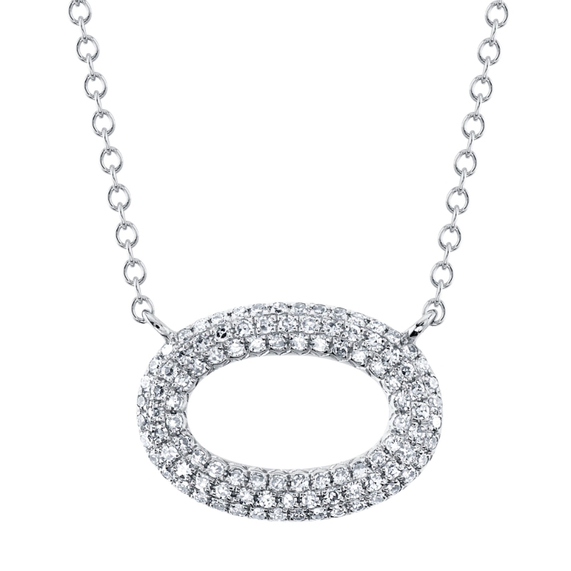 0.23Ct 14K White Gold Diamond Pave Oval Necklace