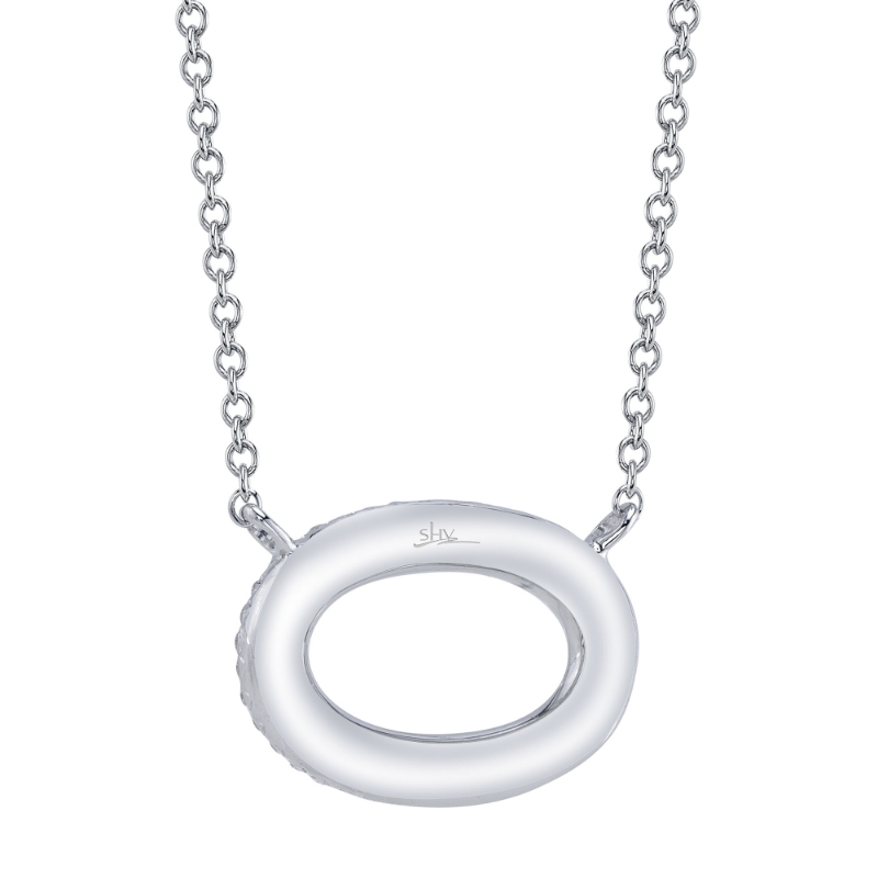 0.23Ct 14K White Gold Diamond Pave Oval Necklace
