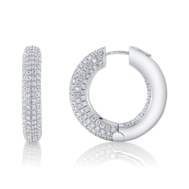 3.94Ct 14K White Gold Diamond Pave Hoop Earring