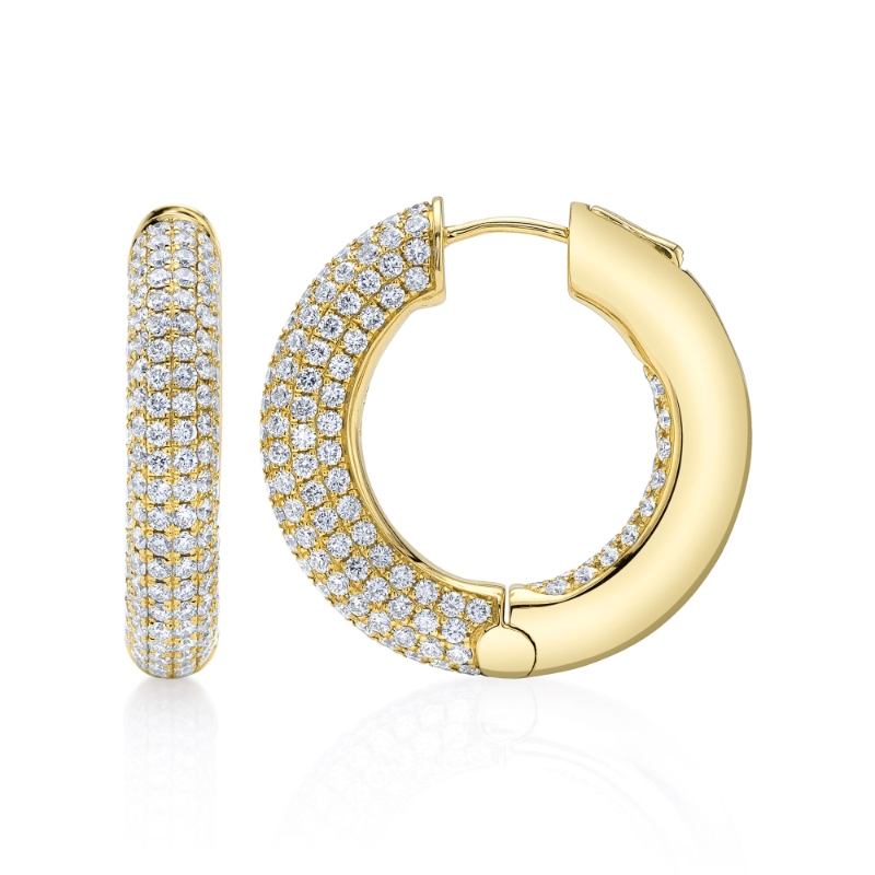 3.94Ct 14K Yellow Gold Diamond Pave Hoop Earring