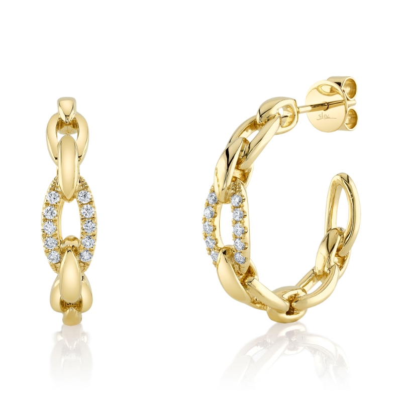 0.25Ct 14K Yellow Gold Diamond Link Hoop Earrings