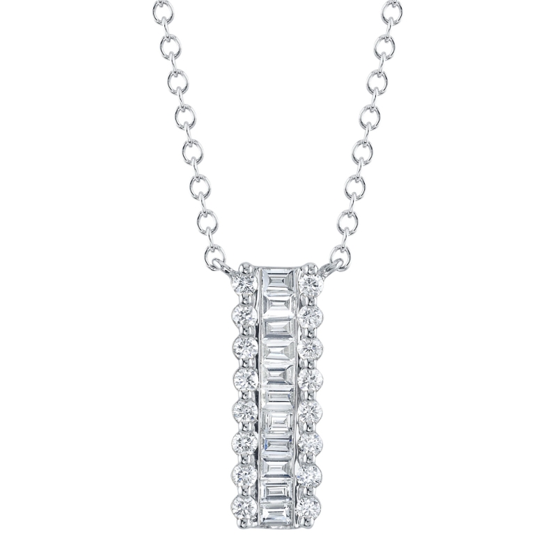 0.56Ct 14K White Gold Diamond Baguette Necklace