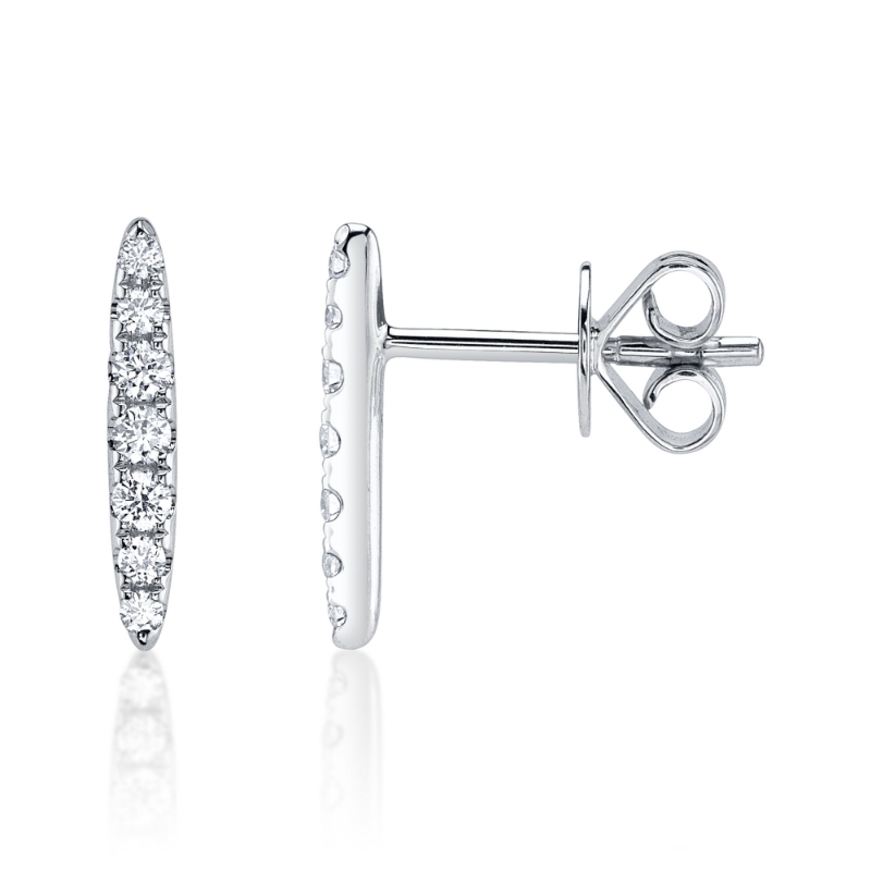 0.19Ct 14K White Gold Diamond Bar Stud Earring