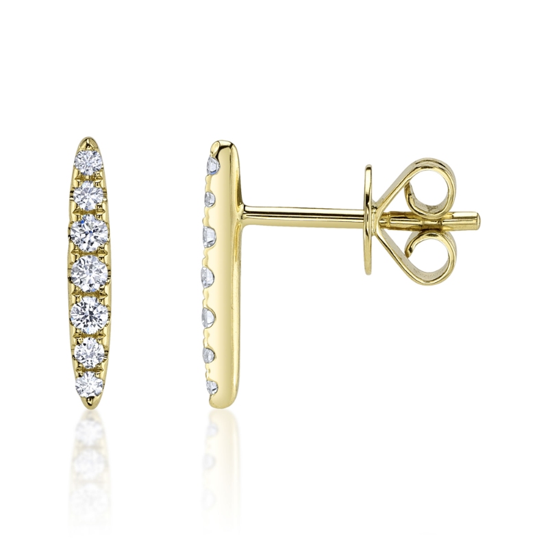 0.19Ct 14K Yellow Gold Diamond Bar Stud Earrings