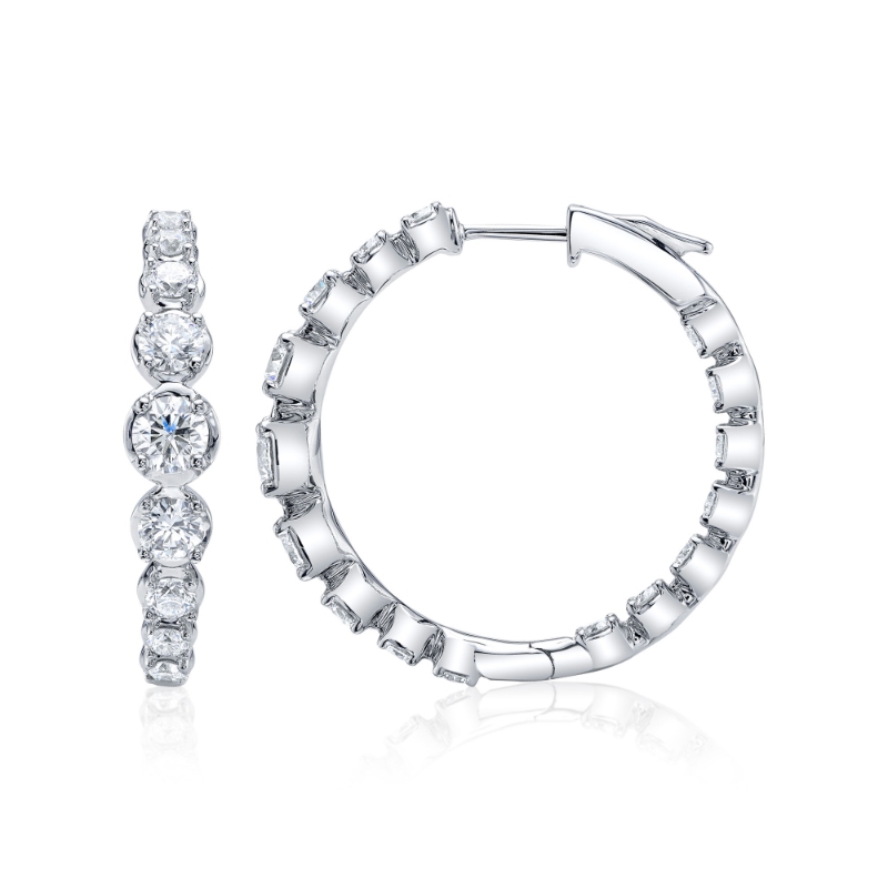 3.63Ct 14K White Gold Diamond Crown Setting Hoop Earring