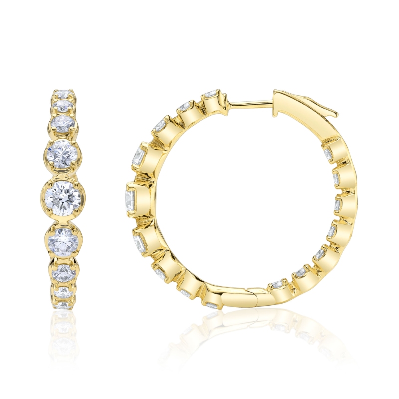 3.63Ct 14K Yellow Gold Diamond Crown Setting Hoop Earring