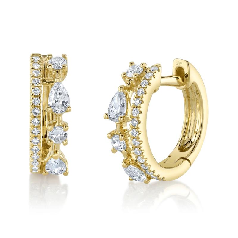 0.43Ct 14K Yellow Gold Diamond Pear Huggie Earrings