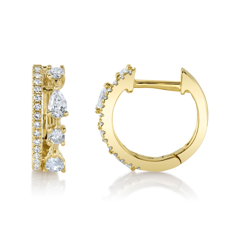 0.43Ct 14K Yellow Gold Diamond Pear Huggie Earring