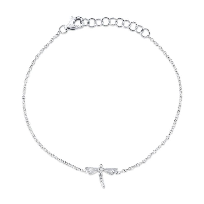 0.03Ct 14K White Gold Diamond Dragonfly Matte Bracelet