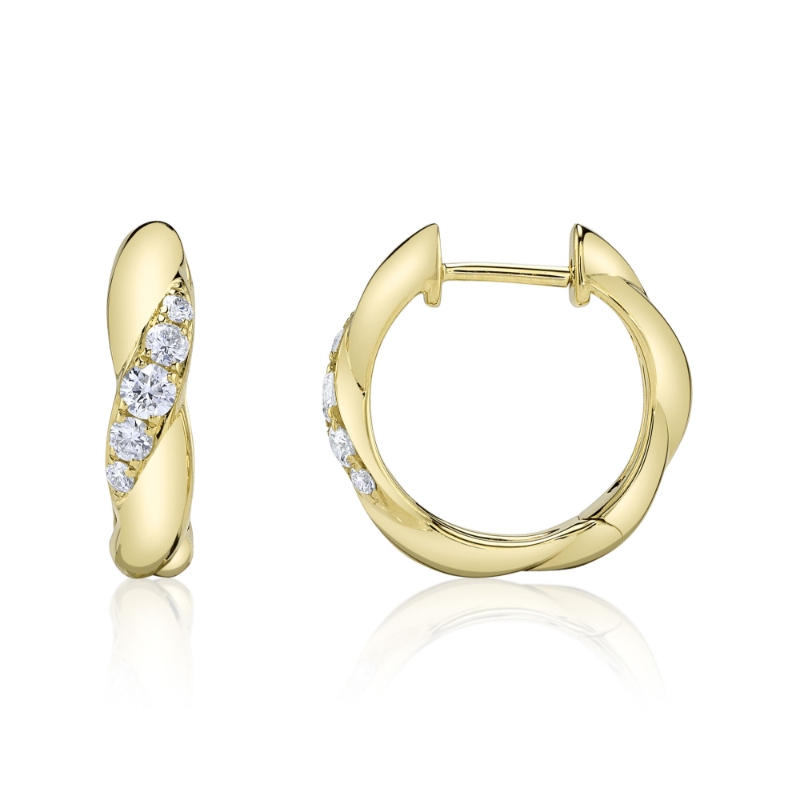 0.23Ct 14K Yellow Gold Diamond Twisted Huggie Earring