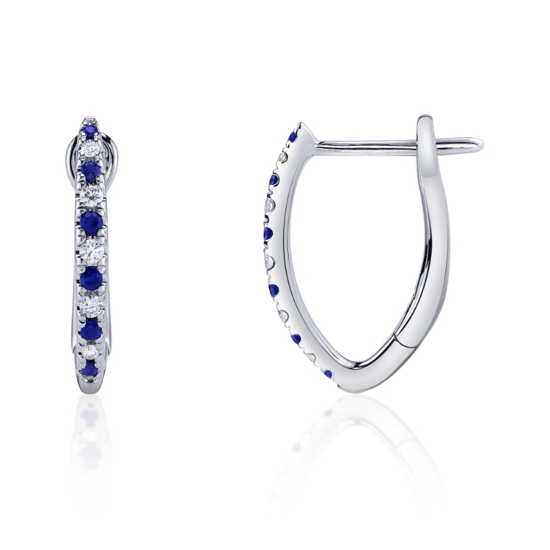 0.09Ct Diamond & 0.14Ct Blue Sapphire 14K White Gold Hoop Earring