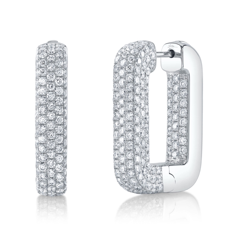4.13Ct 14K White Gold Diamond Pave Rectangle Hoop Earrings