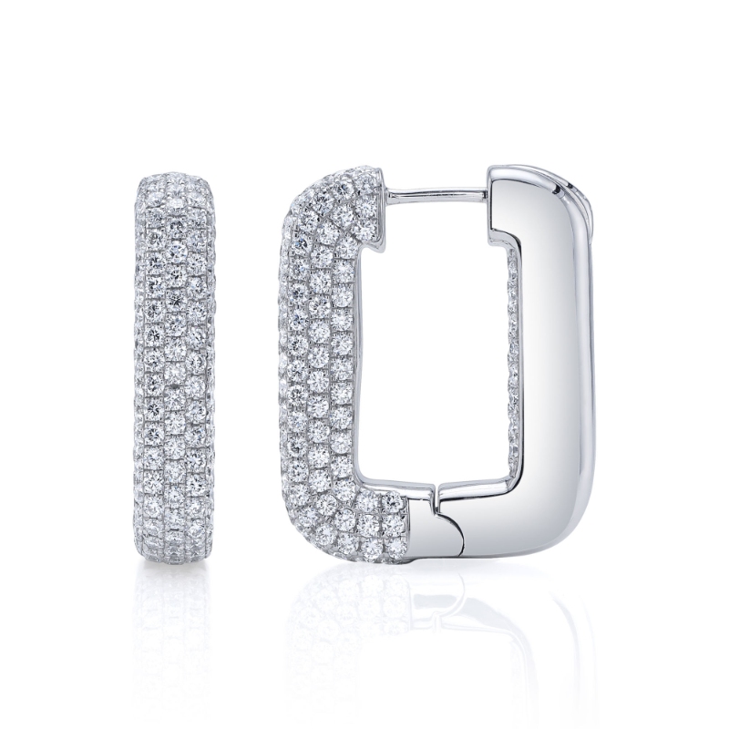 4.13Ct 14K White Gold Diamond Pave Rectangle Hoop Earring