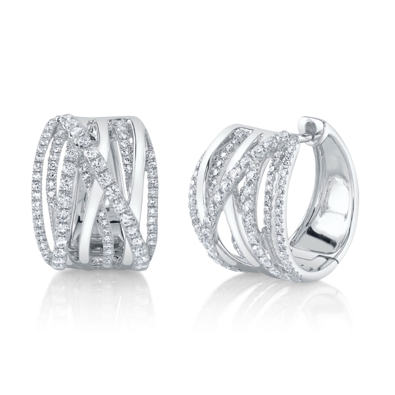 0.83Ct 14K White Gold Diamond Bridge Hoop Earrings