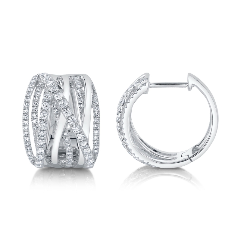 0.83Ct 14K White Gold Diamond Bridge Hoop Earring