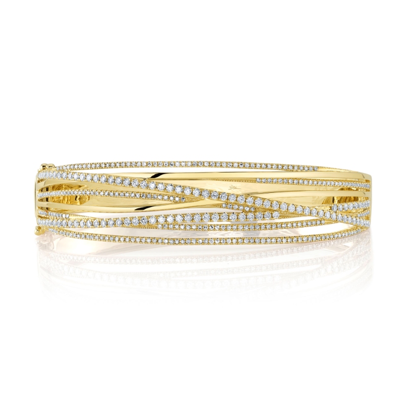 1.64Ct 14K Yellow Gold Diamond Bridge Bangle