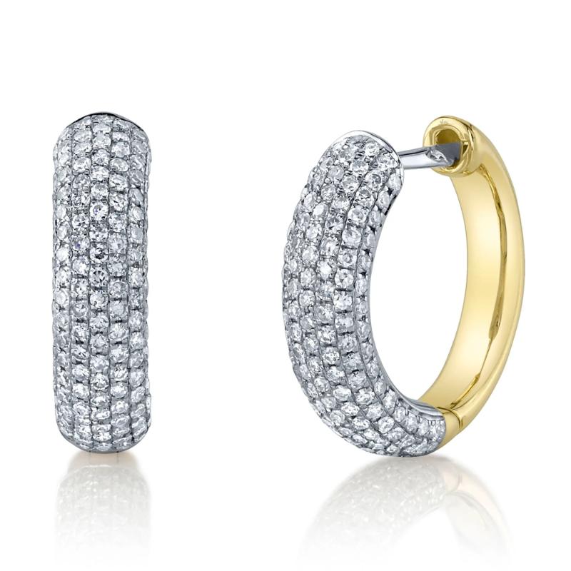 0.58Ct 14K Two Tone Diamond Pave Huggie Earrings