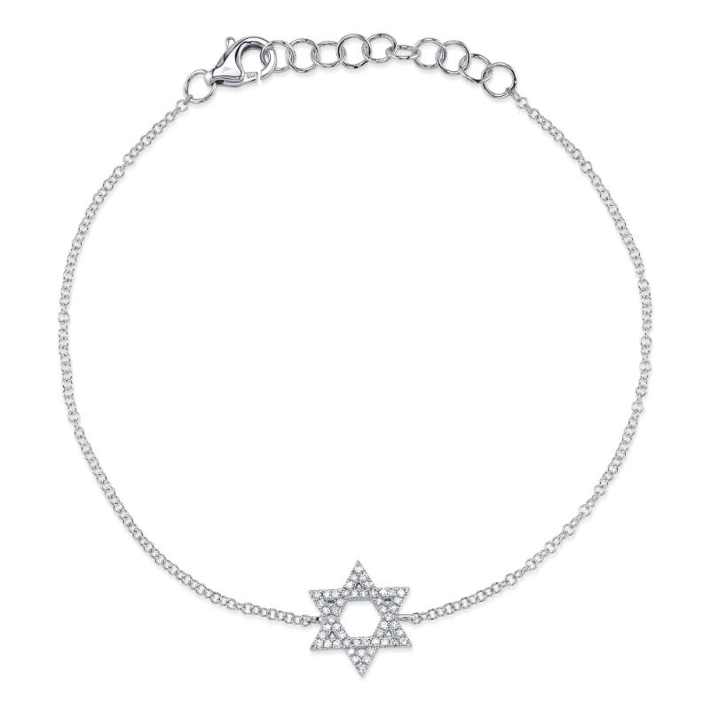 0.11Ct 14K White Gold Diamond Star Of David Bracelet