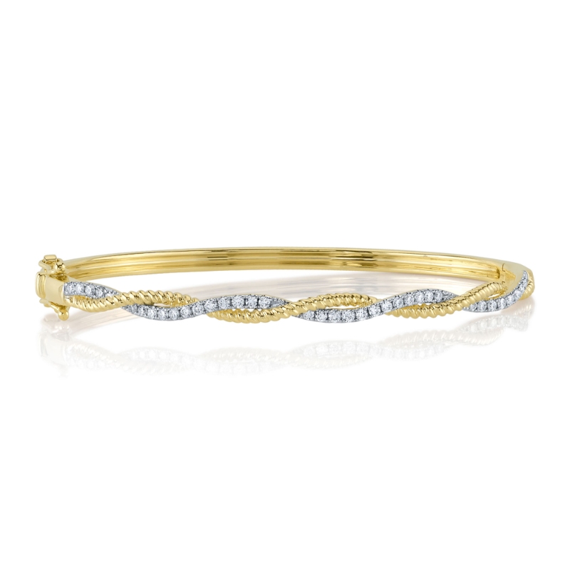0.53Ct 14K Yellow Gold Diamond Twisted Bangle