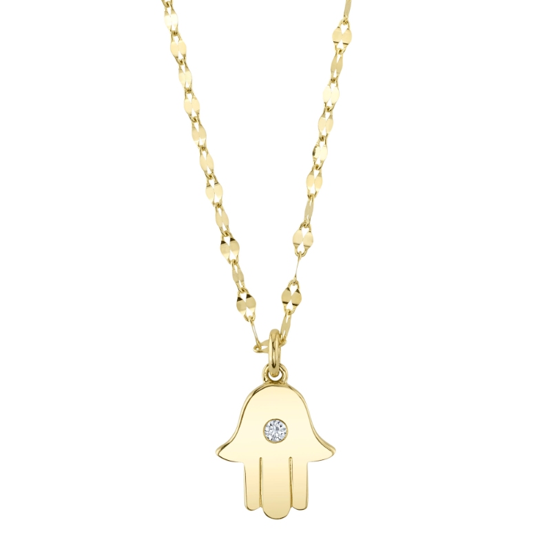 0.03Ct 14K Yellow Gold Diamond Hamsa Sparkle Chain Necklace