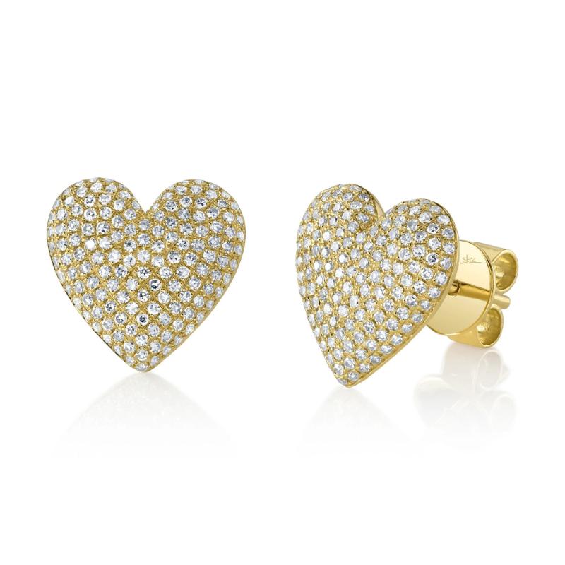 0.62Ct 14K Yellow Gold Diamond Pave Heart Stud Earrings