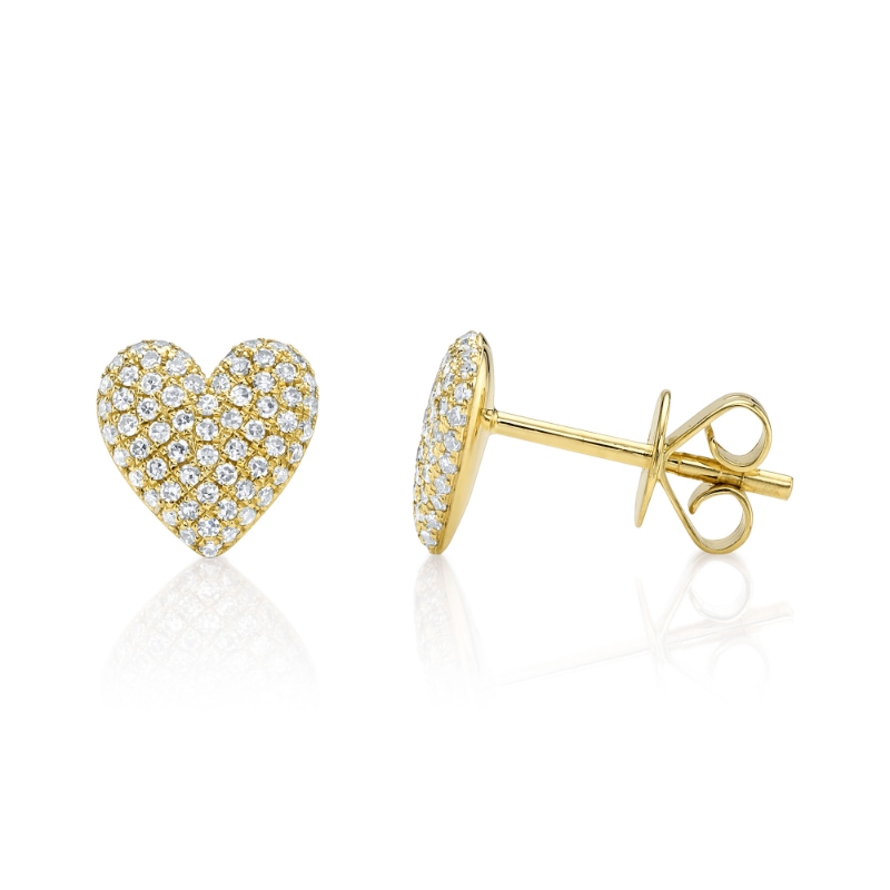 0.28Ct 14K Yellow Gold Diamond Pave Heart Stud Earring