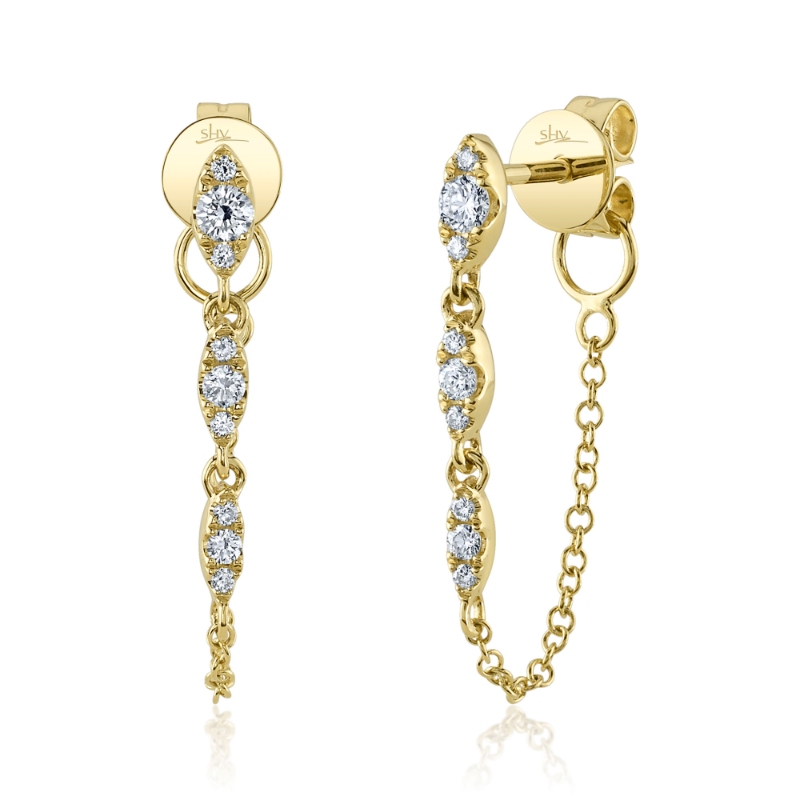 0.20Ct 14K Yellow Gold Diamond Chain Earrings