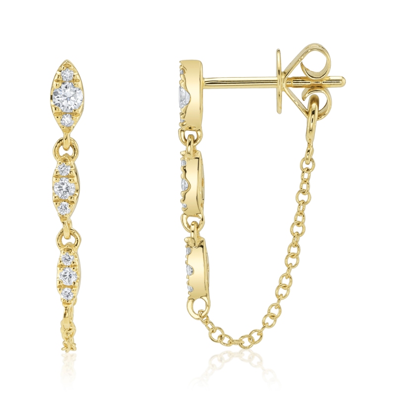 0.20Ct 14K Yellow Gold Diamond Chain Earring
