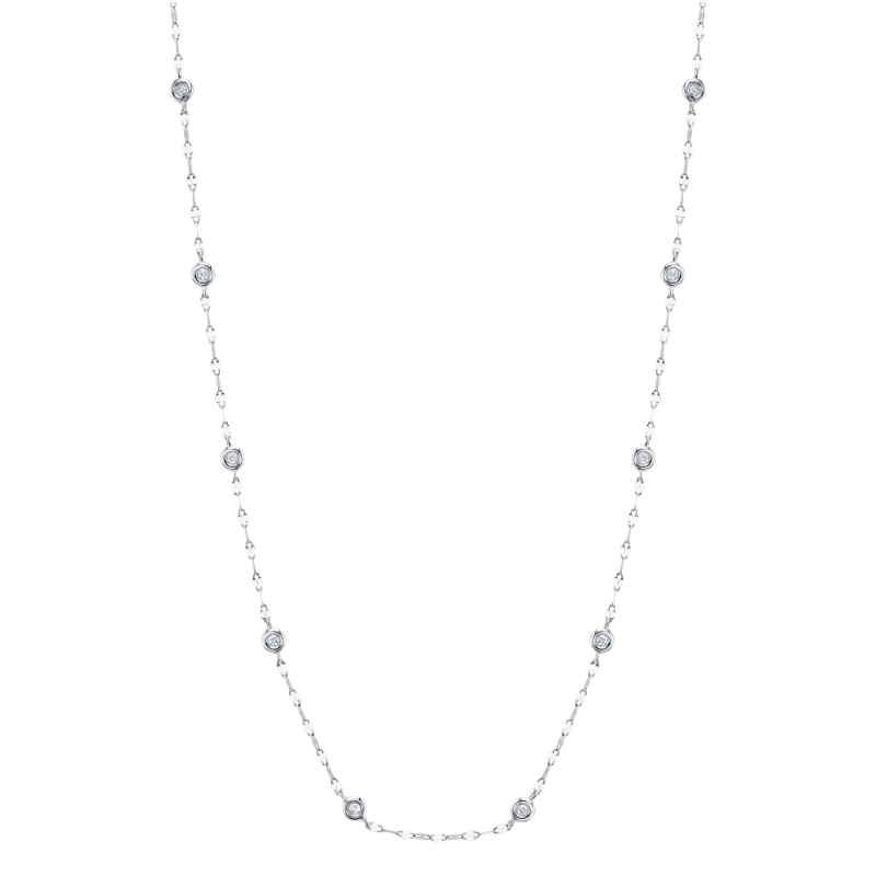 0.20Ct 14K White Gold 18 Bezel-Set Diamond Station Sparkle Necklace