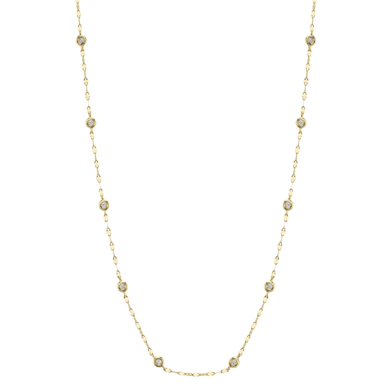 0.20Ct 14K Yellow Gold 18 Bezel-Set Diamond Station Sparkle Necklace