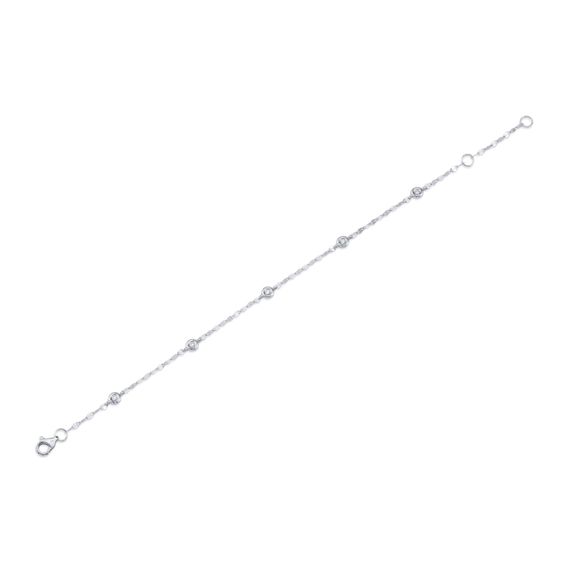 0.10Ct 14K White Gold 7 Bezel-Set Diamond Station Sparkle Chain Bracelet