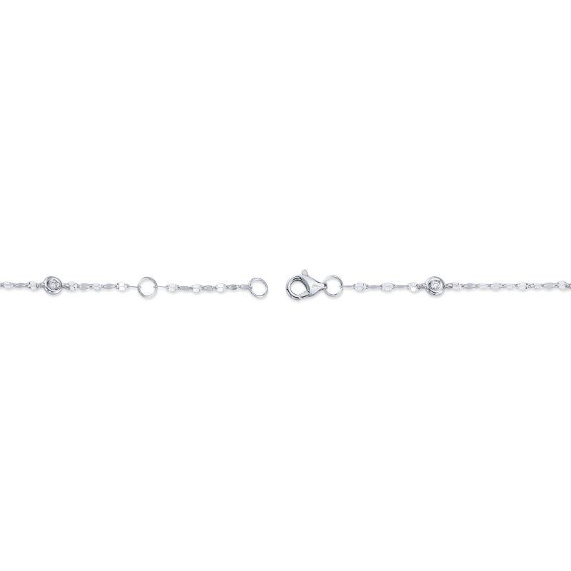 0.10Ct 14K White Gold 7 Bezel-Set Diamond Station Sparkle Chain Bracelet