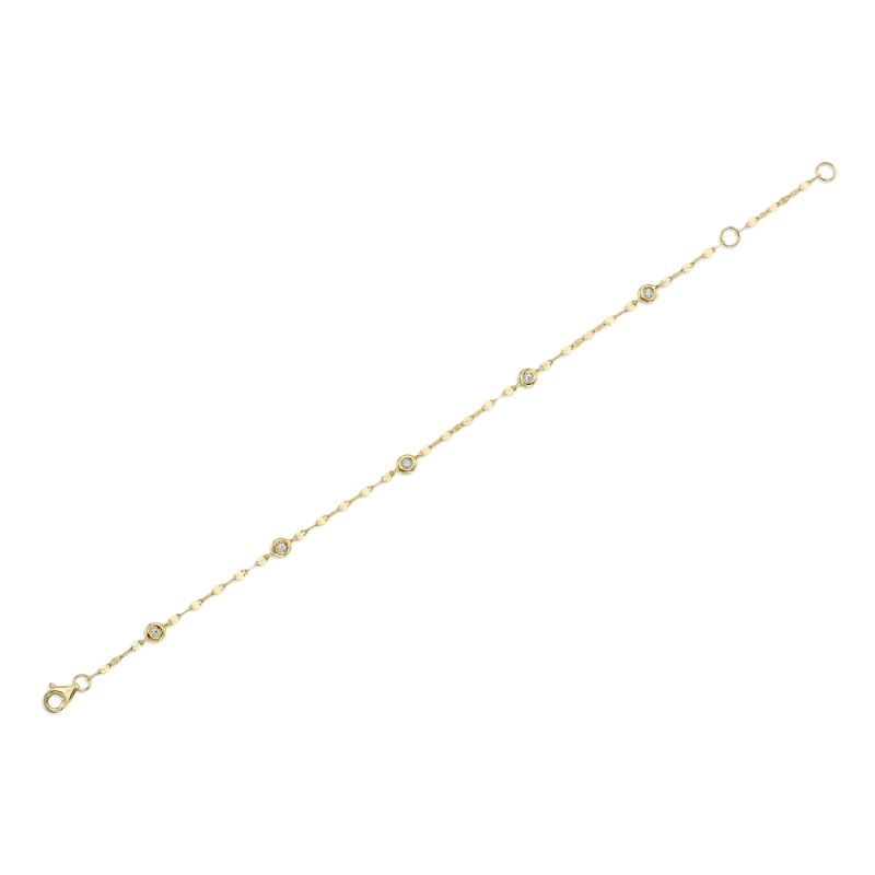0.10Ct 14K Yellow Gold 7 Bezel-Set Diamond Station Sparkle Chain Bracelet