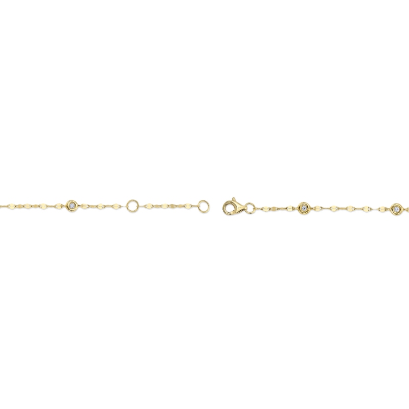 0.10Ct 14K Yellow Gold 7 Bezel-Set Diamond Station Sparkle Chain Bracelet