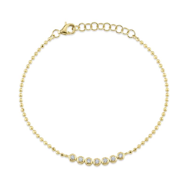 0.15Ct 14K Yellow Gold Diamond Bezel Faceted Ball Chain Bracelet