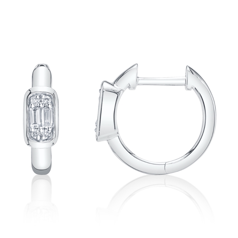 0.14Ct 14K White Gold Diamond Baguette Huggie Earring