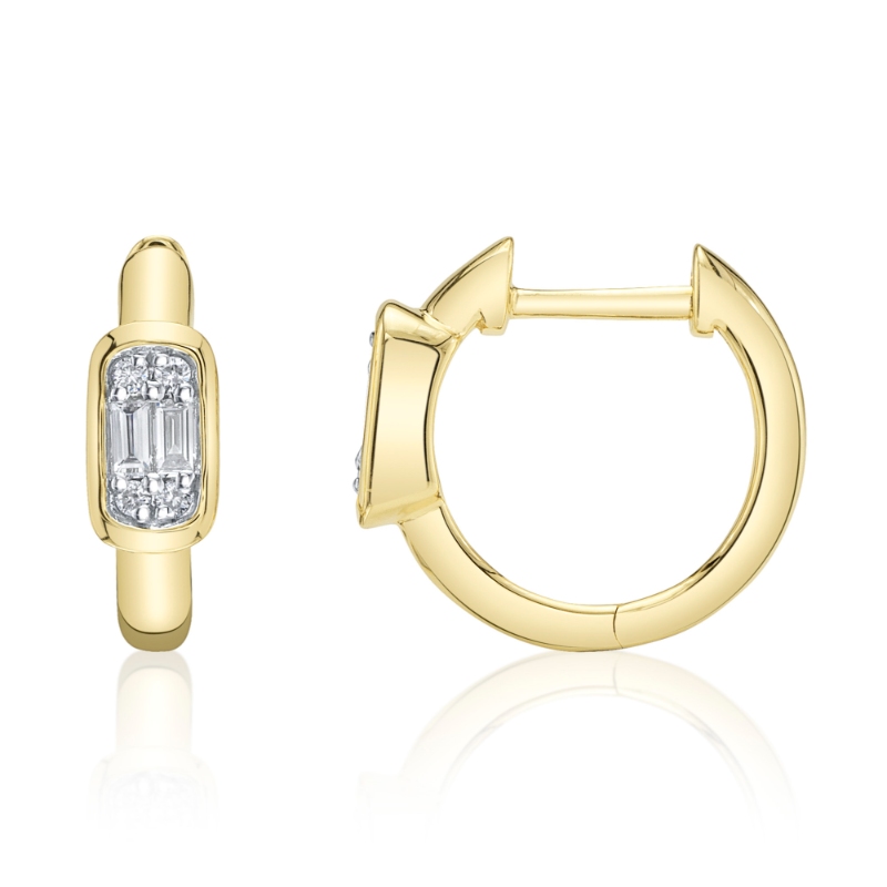 0.14Ct 14K Yellow Gold Diamond Baguette Huggie Earring