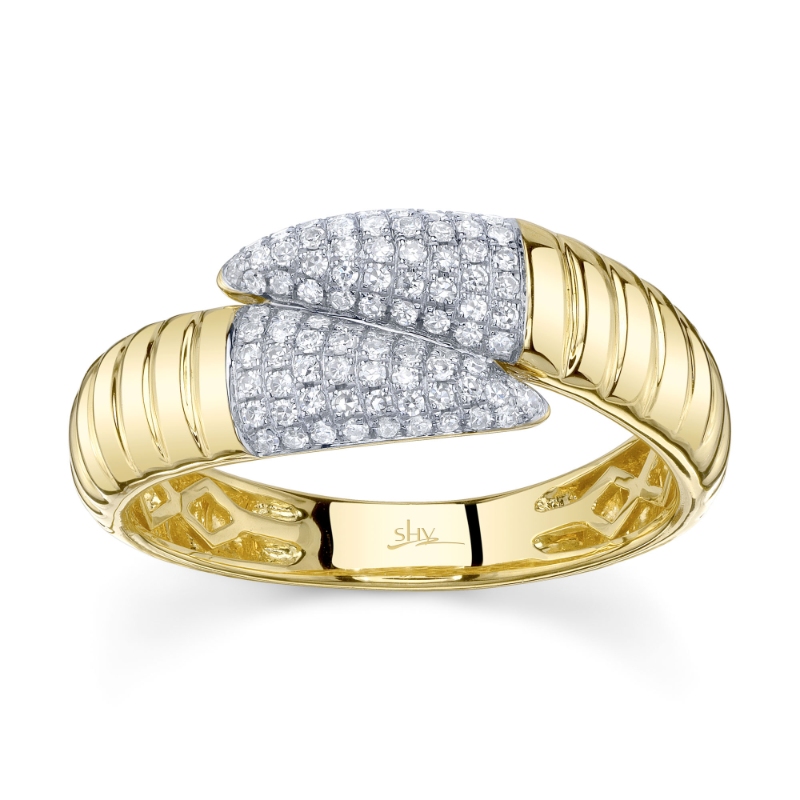 0.22Ct 14K Yellow Gold Diamond Pave Ribbed Ring