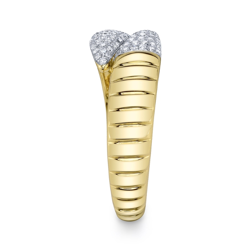 0.22Ct 14K Yellow Gold Diamond Pave Ribbed Ring