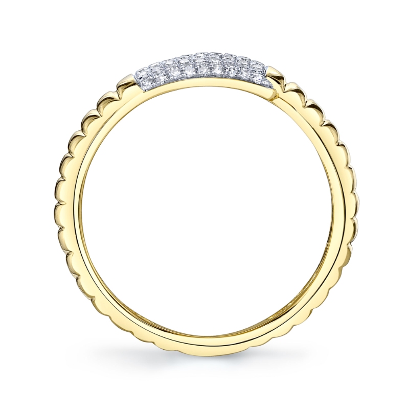 0.22Ct 14K Yellow Gold Diamond Pave Ribbed Ring