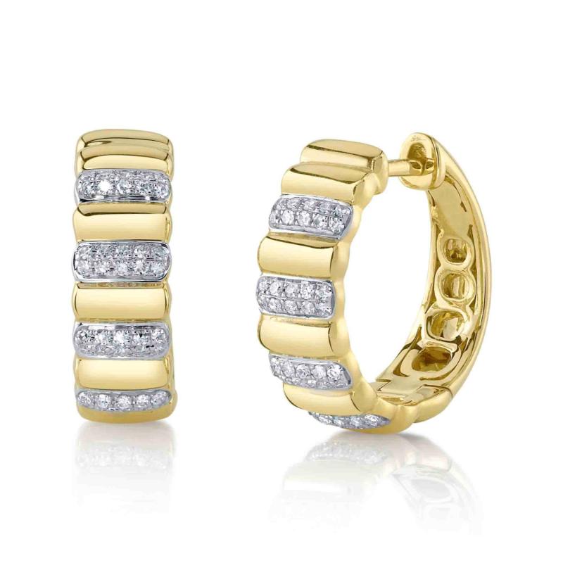 0.17Ct 14K Yellow Gold Diamond Ribbed Hoop Earrings