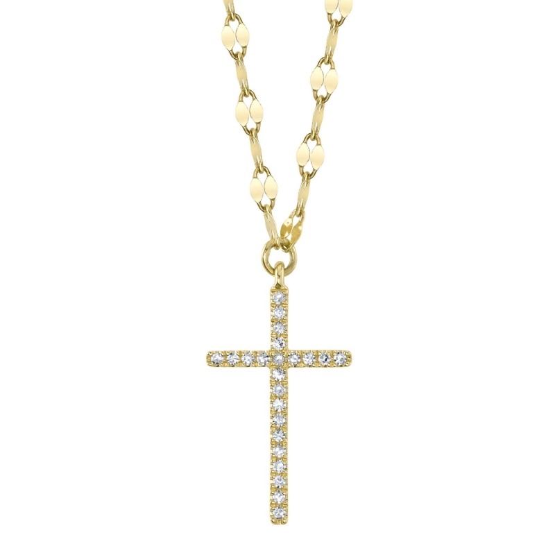 0.06Ct 14K Yellow Gold Diamond Cross Sparkle Chain Necklace