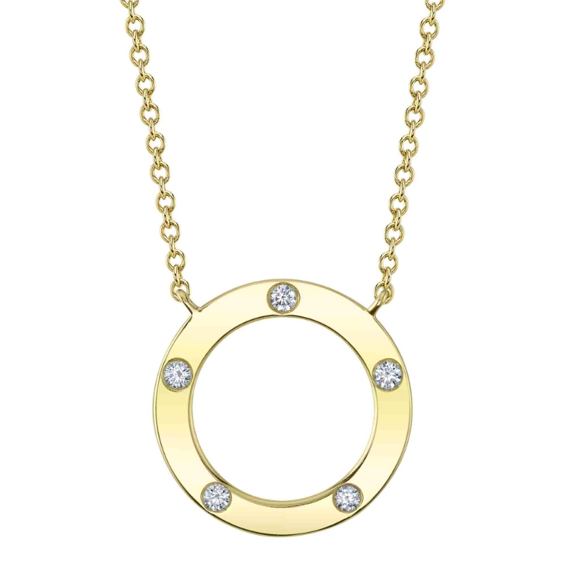 0.07Ct 14K Yellow Gold Diamond Circle Necklace
